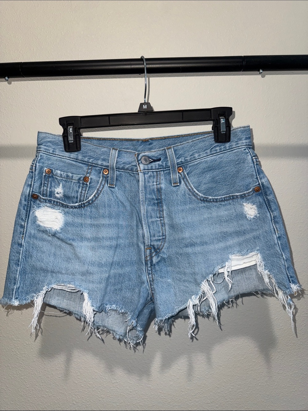 Levi's Light Blue Distressed Denim Cutoff Shorts